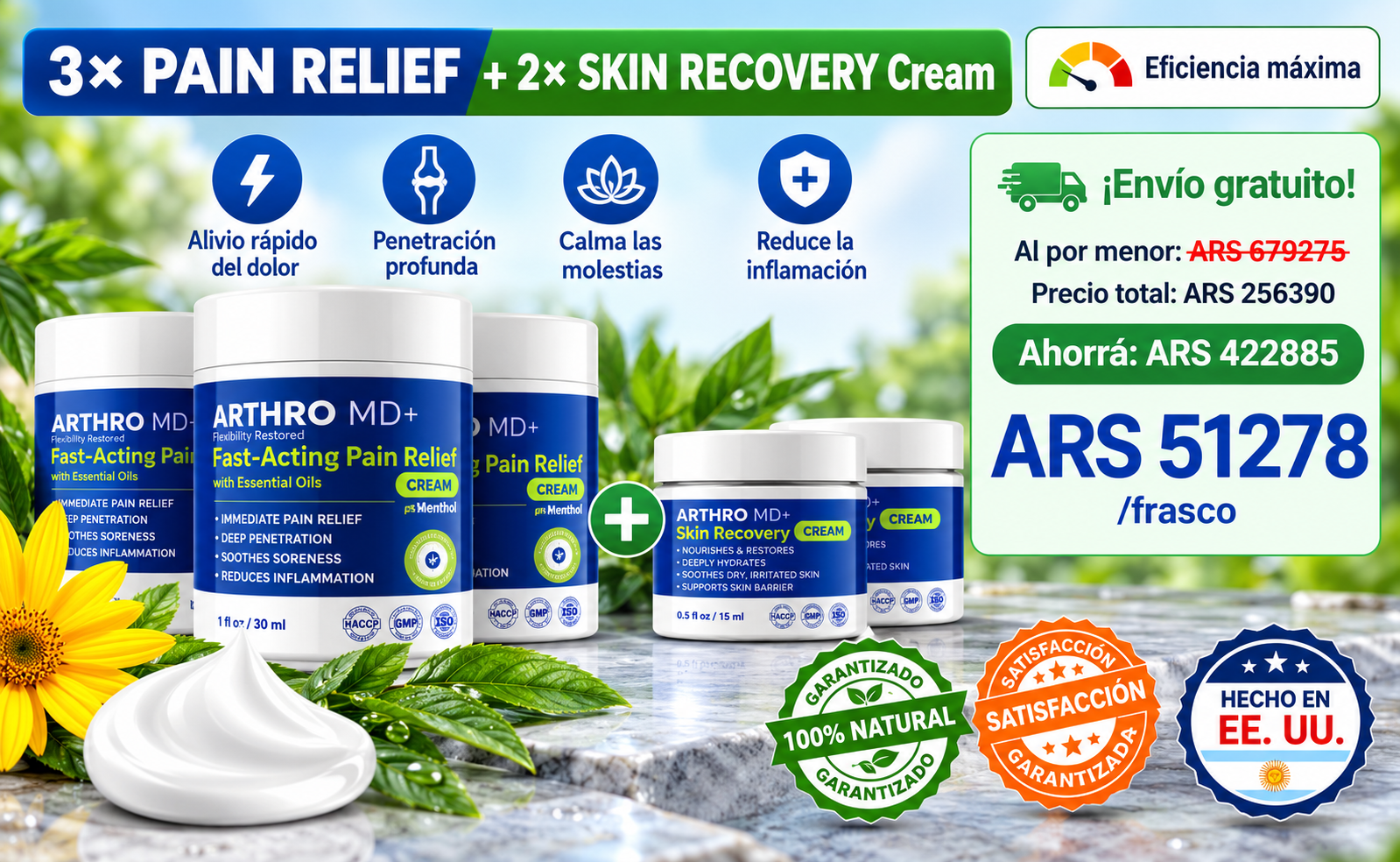 Imagen promocional del paquete de tres Arthro MD+ y dos bonos Skin Recovery