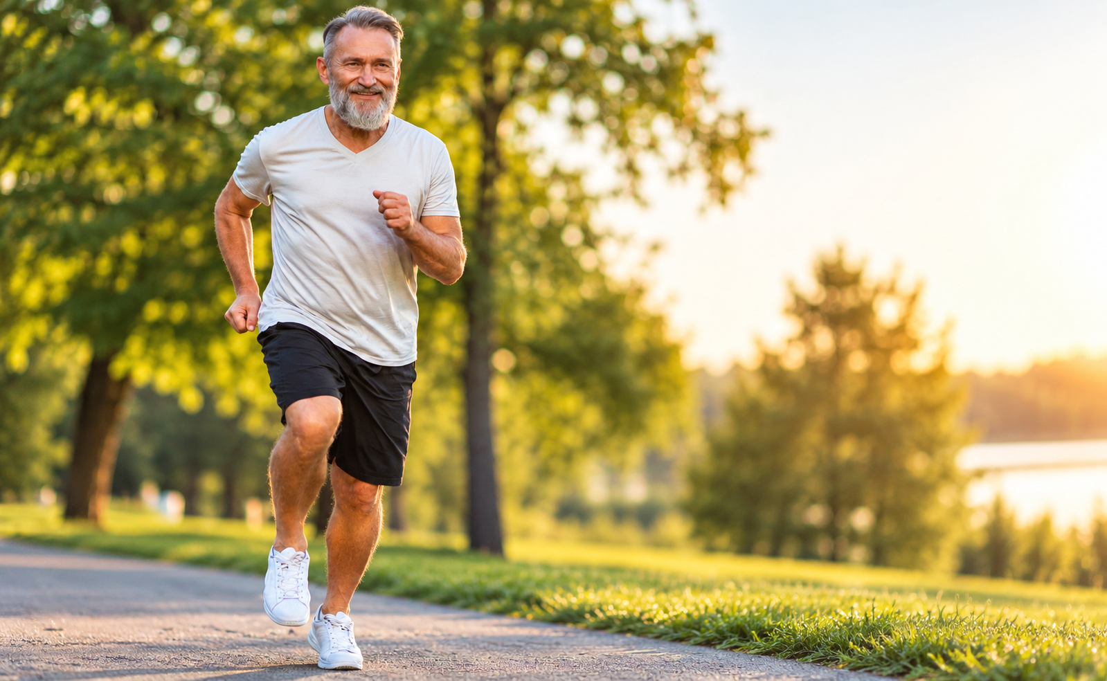 Persona disfrutando de una caminata o carrera al atardecer en un parque; imagen ilustrativa